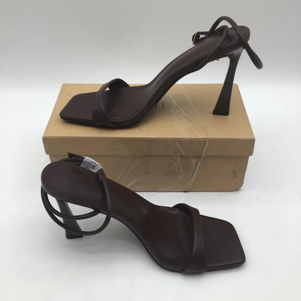 Simmi London Barely There Brown Square Toe Flared Heel Sandals Size‎ 9 NEW